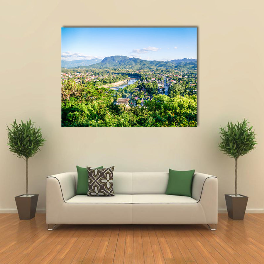 The Busy City Life of the LunagPran Laos From The Top Of The Mount Phousi Multi Panel Canvas Wall Art