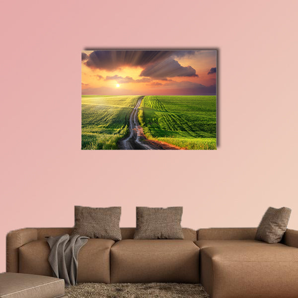 Beautiful landscape under morning sky with clouds multi panel canvas wall art