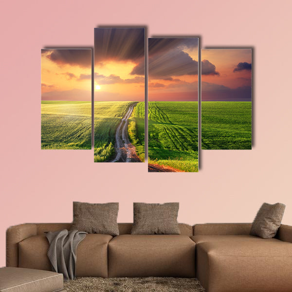 Beautiful landscape under morning sky with clouds multi panel canvas wall art