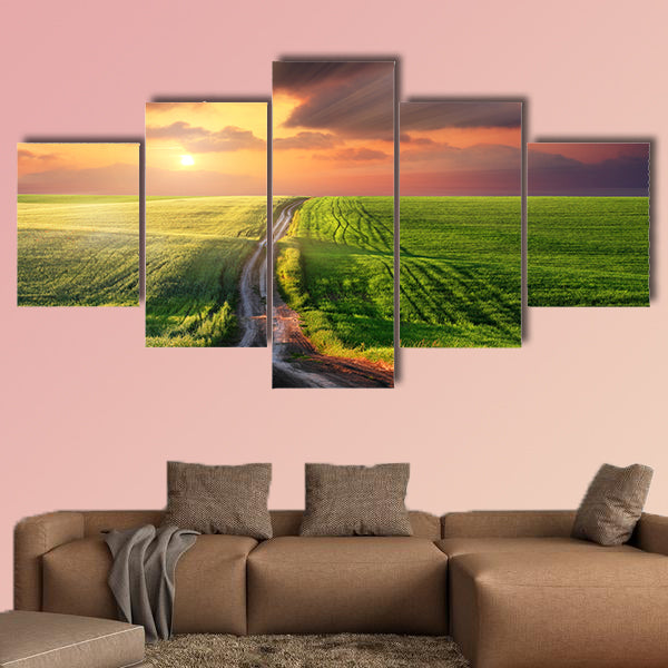 Beautiful landscape under morning sky with clouds multi panel canvas wall art