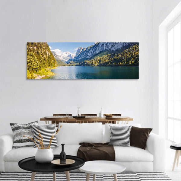 Alpine lake Vorderer Gosausee Gosau Valley in Upper Austria panoramic canvas wall art
