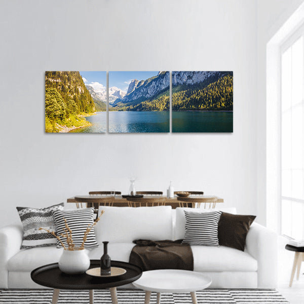 Alpine lake Vorderer Gosausee Gosau Valley in Upper Austria panoramic canvas wall art