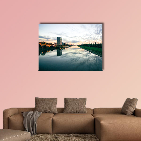 Scenic sunset over a river in a city in Germany multi panel canvas wall art