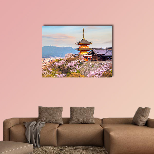 Kiyomizu-dera Temple and cherry in Kyoto, Japan multi panel canvas wall art