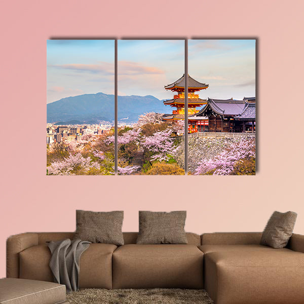 Kiyomizu-dera Temple and cherry in Kyoto, Japan multi panel canvas wall art