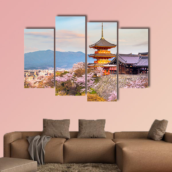 Kiyomizu-dera Temple and cherry in Kyoto, Japan multi panel canvas wall art
