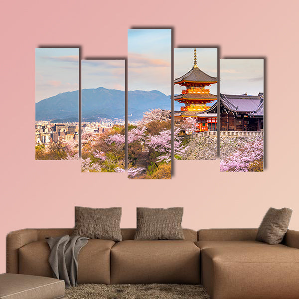 Kiyomizu-dera Temple and cherry in Kyoto, Japan multi panel canvas wall art