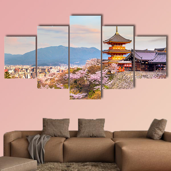 Kiyomizu-dera Temple and cherry in Kyoto, Japan multi panel canvas wall art