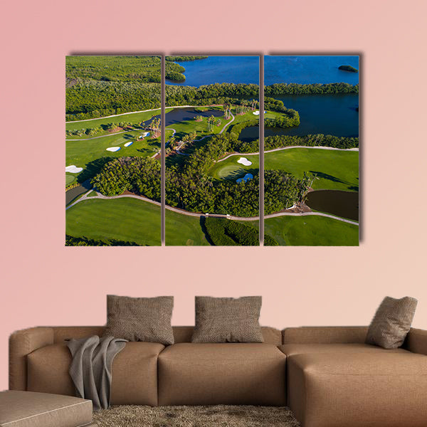 Aerial golf course landscape image multi panel canvas wall art