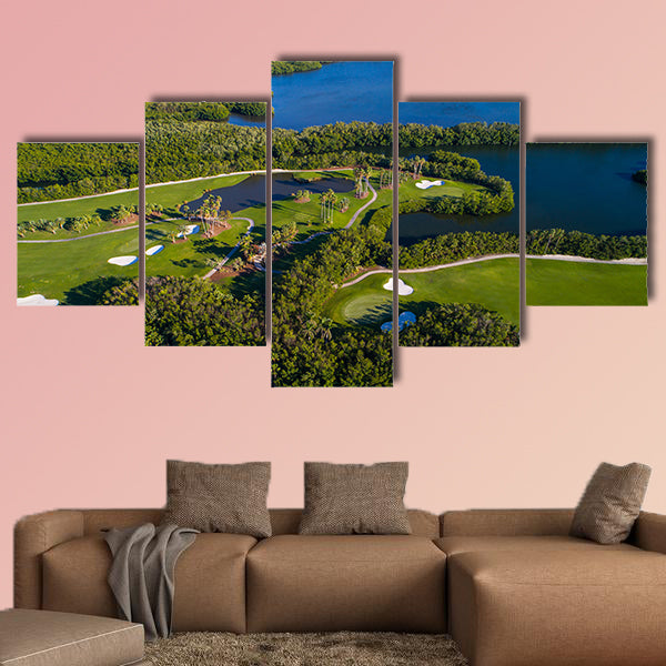 Aerial golf course landscape image multi panel canvas wall art
