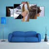 Fixing Hairdo in white make up room, Beauty and haircare concept Multi Panel Canvas Wall Art