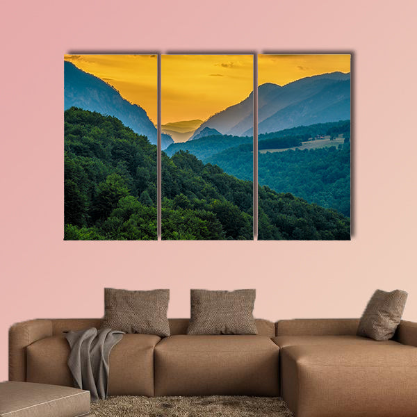 Beautiful landscape of Montenegro, sea and mountains Panorama Multi panel canvas wall art