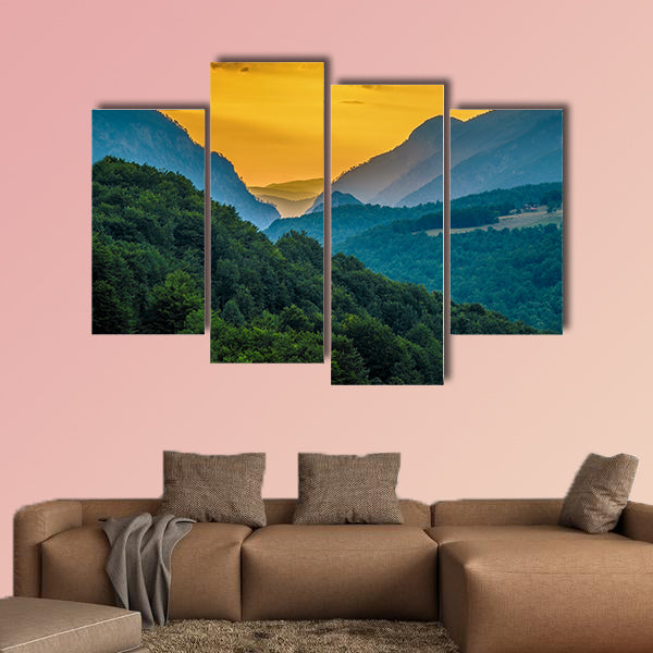 Beautiful landscape of Montenegro, sea and mountains Panorama Multi panel canvas wall art