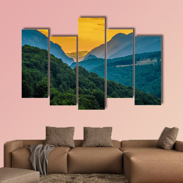 Beautiful landscape of Montenegro, sea and mountains Panorama Multi panel canvas wall art