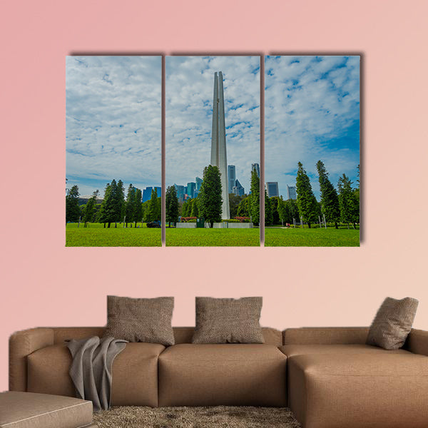 Outdoor view of white tower structure located in a park in Singapore multi panel canvas wall art