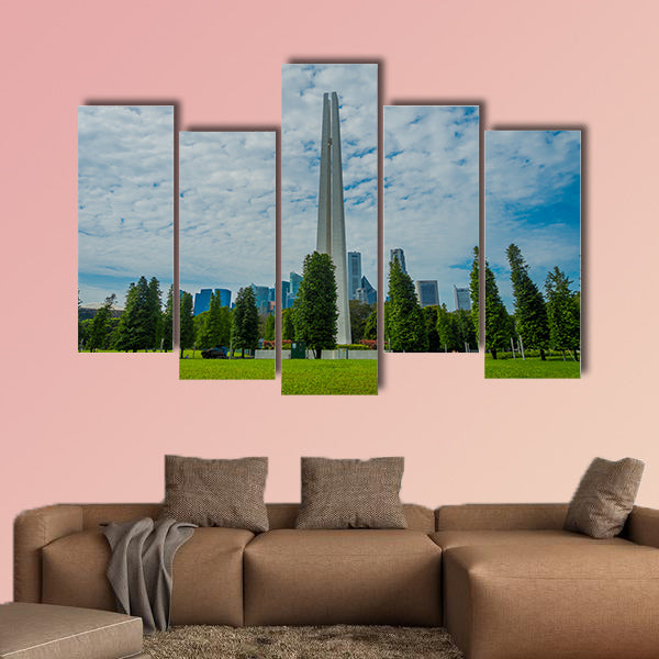Outdoor view of white tower structure located in a park in Singapore multi panel canvas wall art