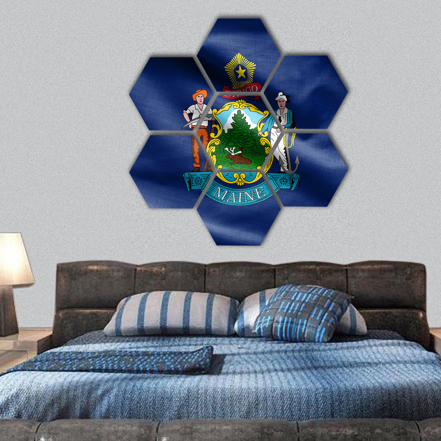 Fabric texture of the Maine Flag hexagonal canvas wall art