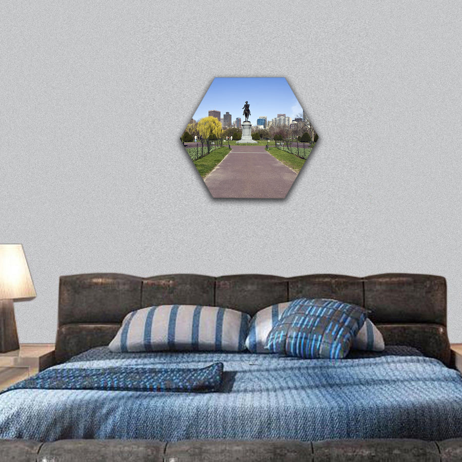 George Washington statue in the Boston hexagonal canvas wall art
