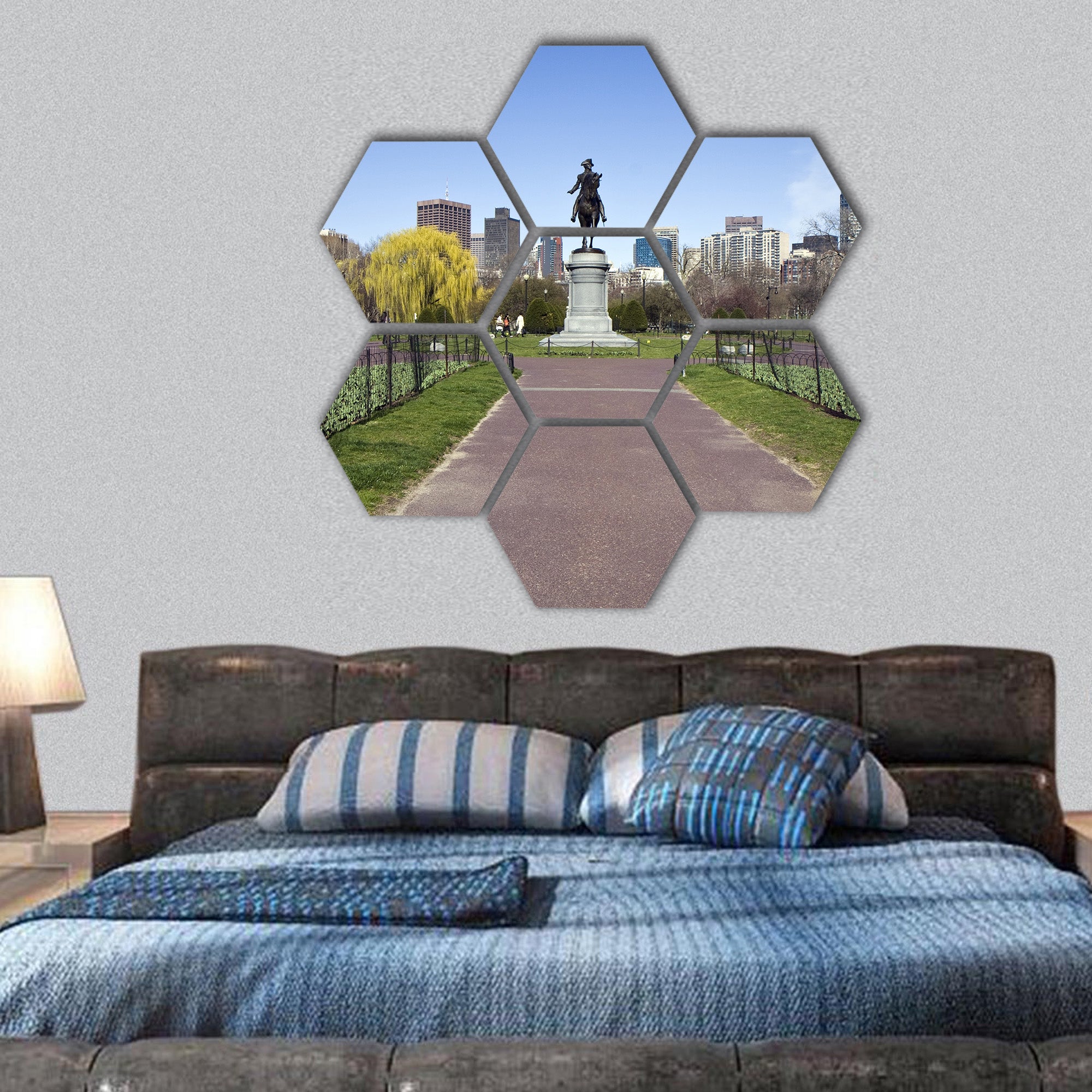 George Washington statue in the Boston hexagonal canvas wall art