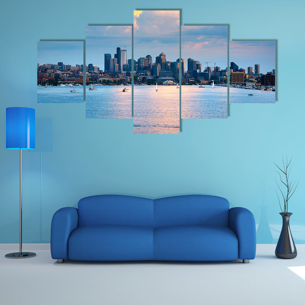Lake Union and Downtown, Seattle, Washington State, USA multi panel canvas wall art