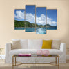 View of the coastline from the sea with the wake of the boat Caribbean Multi panel canvas wall art