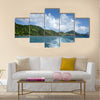 View of the coastline from the sea with the wake of the boat Caribbean Multi panel canvas wall art