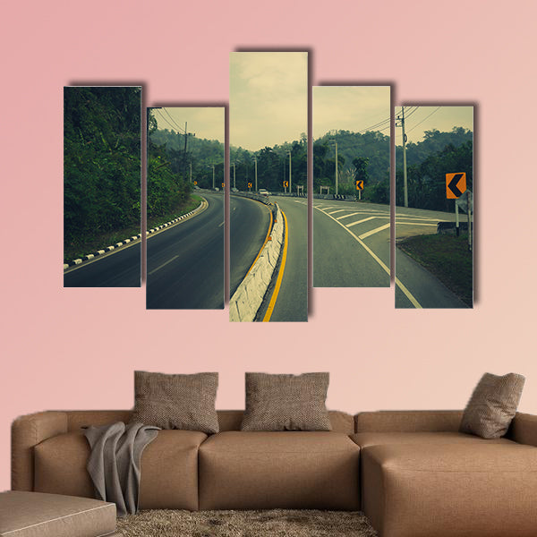 Road up the mountain with dangerous curves multi panel canvas wall art