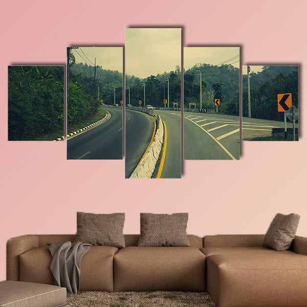 Road up the mountain with dangerous curves multi panel canvas wall art