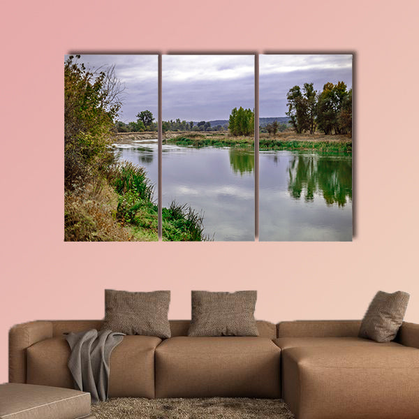  Beautiful autumn forest at the rivers coast, Ukraine multi panel canvas wall art