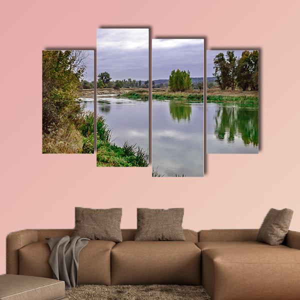  Beautiful autumn forest at the rivers coast, Ukraine multi panel canvas wall art