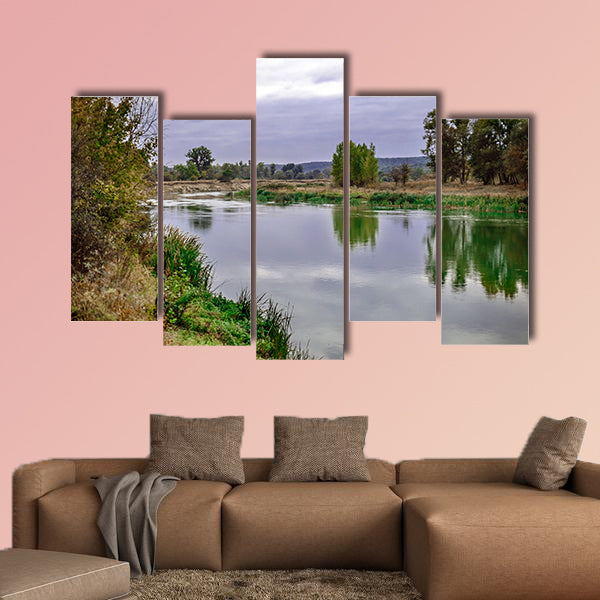  Beautiful autumn forest at the rivers coast, Ukraine multi panel canvas wall art