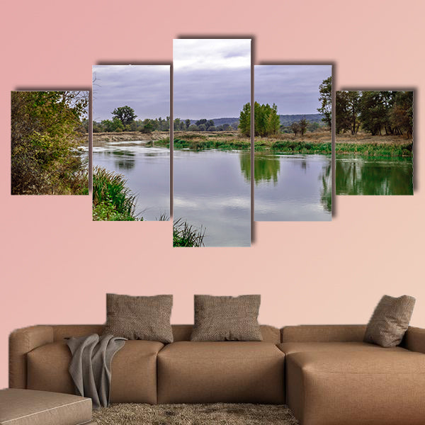  Beautiful autumn forest at the rivers coast, Ukraine multi panel canvas wall art
