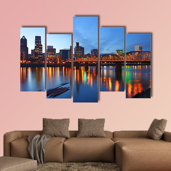 Portland Oregon at dusk Multi panel canvas wall art