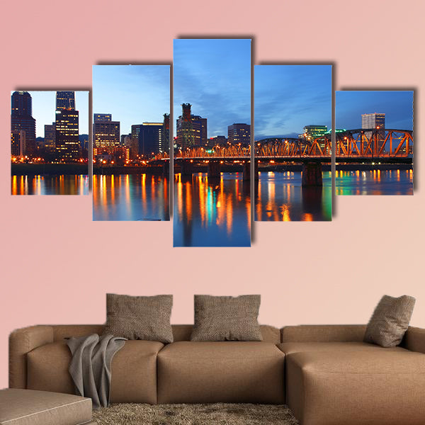 Portland Oregon at dusk Multi panel canvas wall art