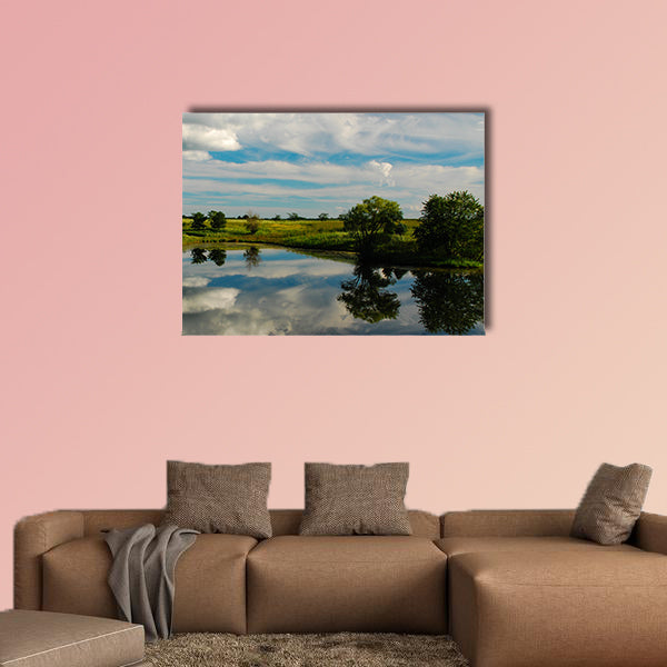 Reflections on an Iowa Farm Pond Multi panel canvas wall art