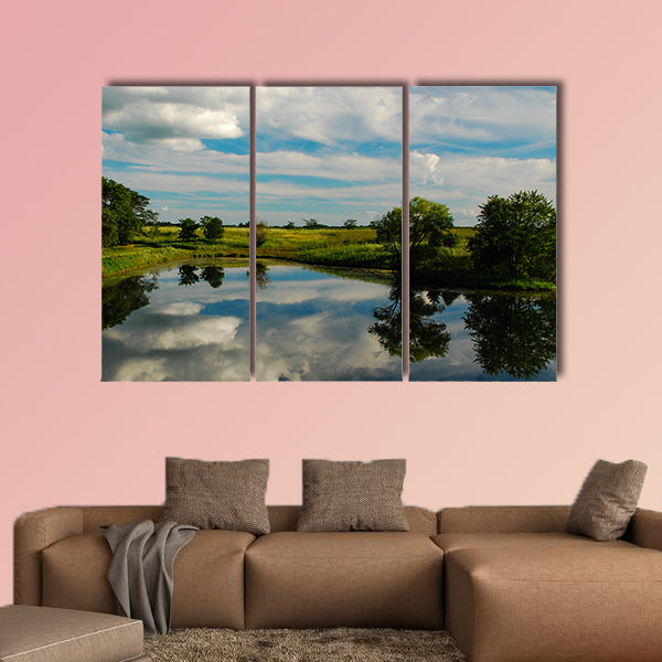 Reflections on an Iowa Farm Pond Multi panel canvas wall art