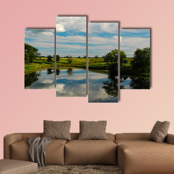 Reflections on an Iowa Farm Pond Multi panel canvas wall art