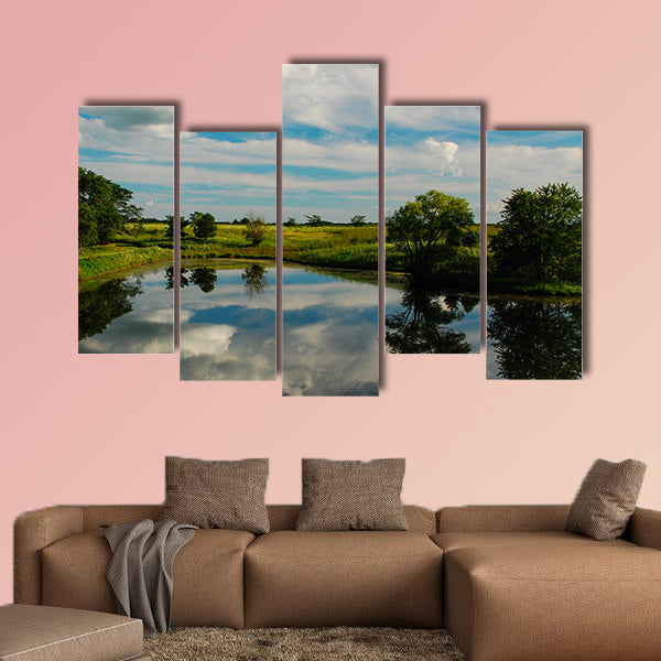 Reflections on an Iowa Farm Pond Multi panel canvas wall art