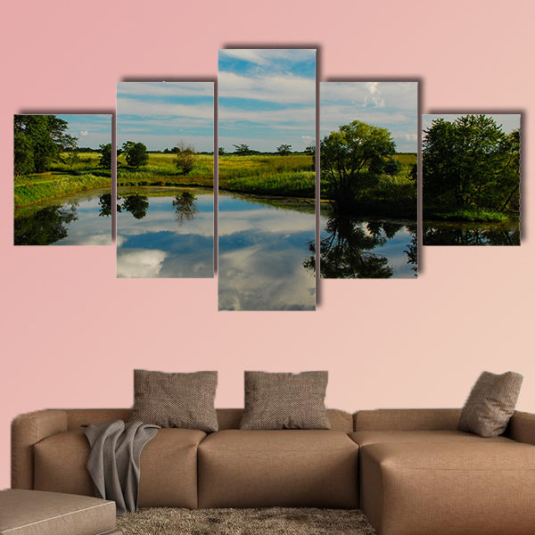 Reflections on an Iowa Farm Pond Multi panel canvas wall art