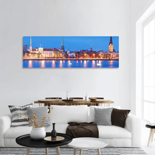 City panorama and quay of Daugava river in Riga Latvia Panoramic Canvas Wall Art