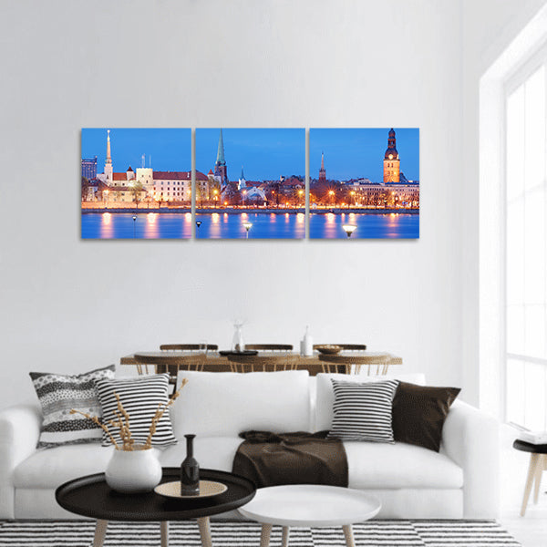 City panorama and quay of Daugava river in Riga Latvia Panoramic Canvas Wall Art
