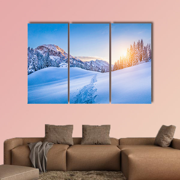 Panoramic view of beautiful winter wonderland mountain scenery of wall art