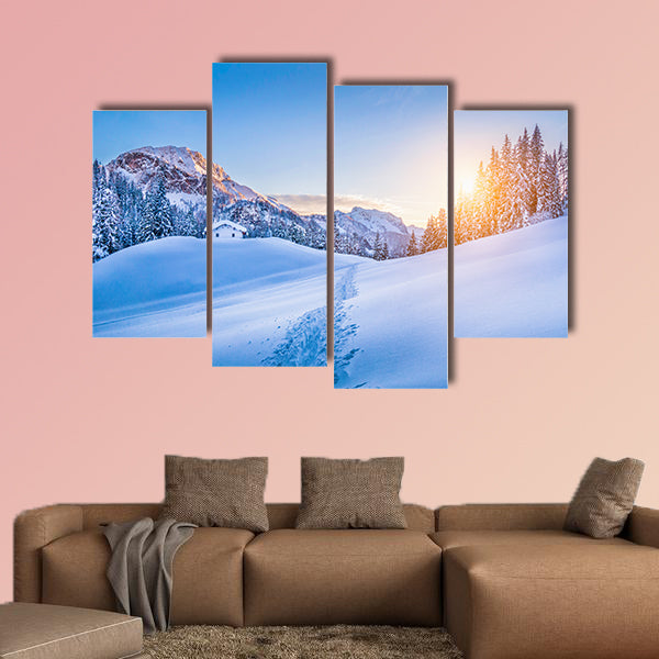 Panoramic view of beautiful winter wonderland mountain scenery of wall art