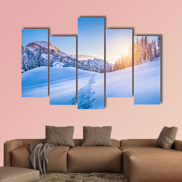 Panoramic view of beautiful winter wonderland mountain scenery of wall art