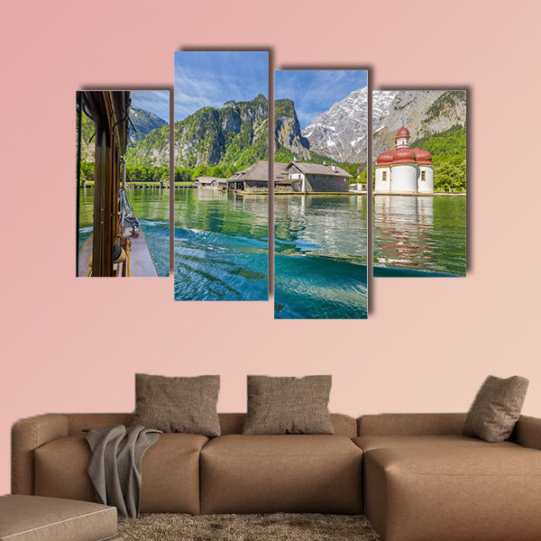 Classic view of traditional passenger boat gliding on Lake Konigssee wall art
