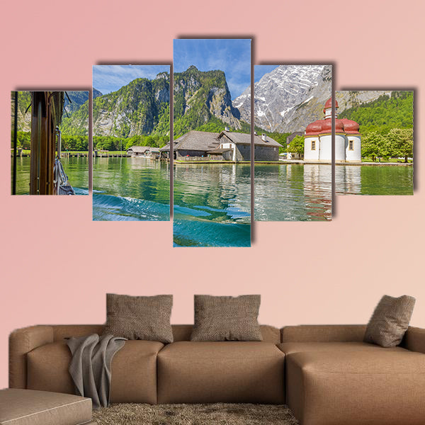 Classic view of traditional passenger boat gliding on Lake Konigssee wall art