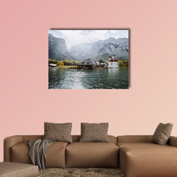 Classic panoramic view of Lake Konigssee multi panel canvas wall art