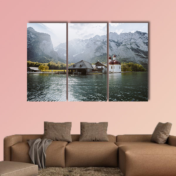 Classic panoramic view of Lake Konigssee multi panel canvas wall art