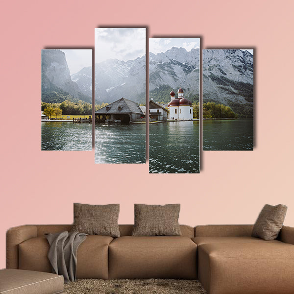 Classic panoramic view of Lake Konigssee multi panel canvas wall art