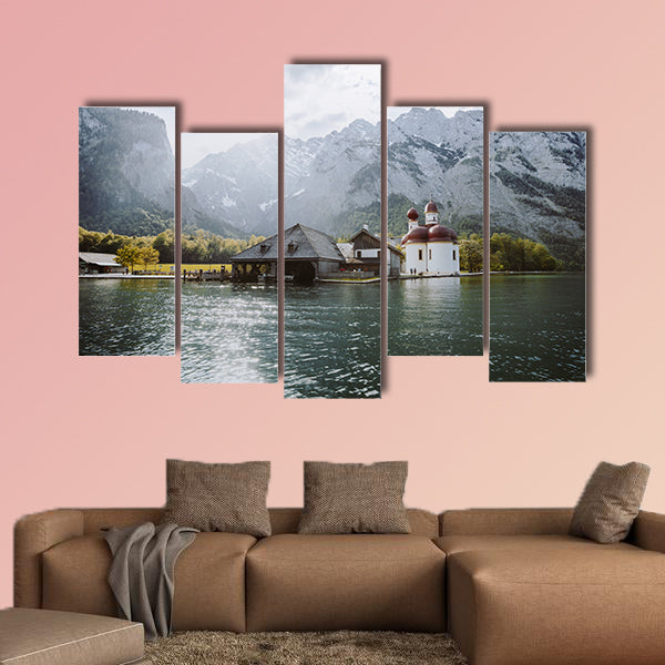Classic panoramic view of Lake Konigssee multi panel canvas wall art